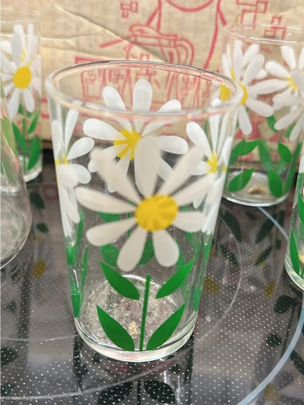 Bartlett-Collins Vintage Daisy Glass Pitcher & Tumbler Set w/ box
